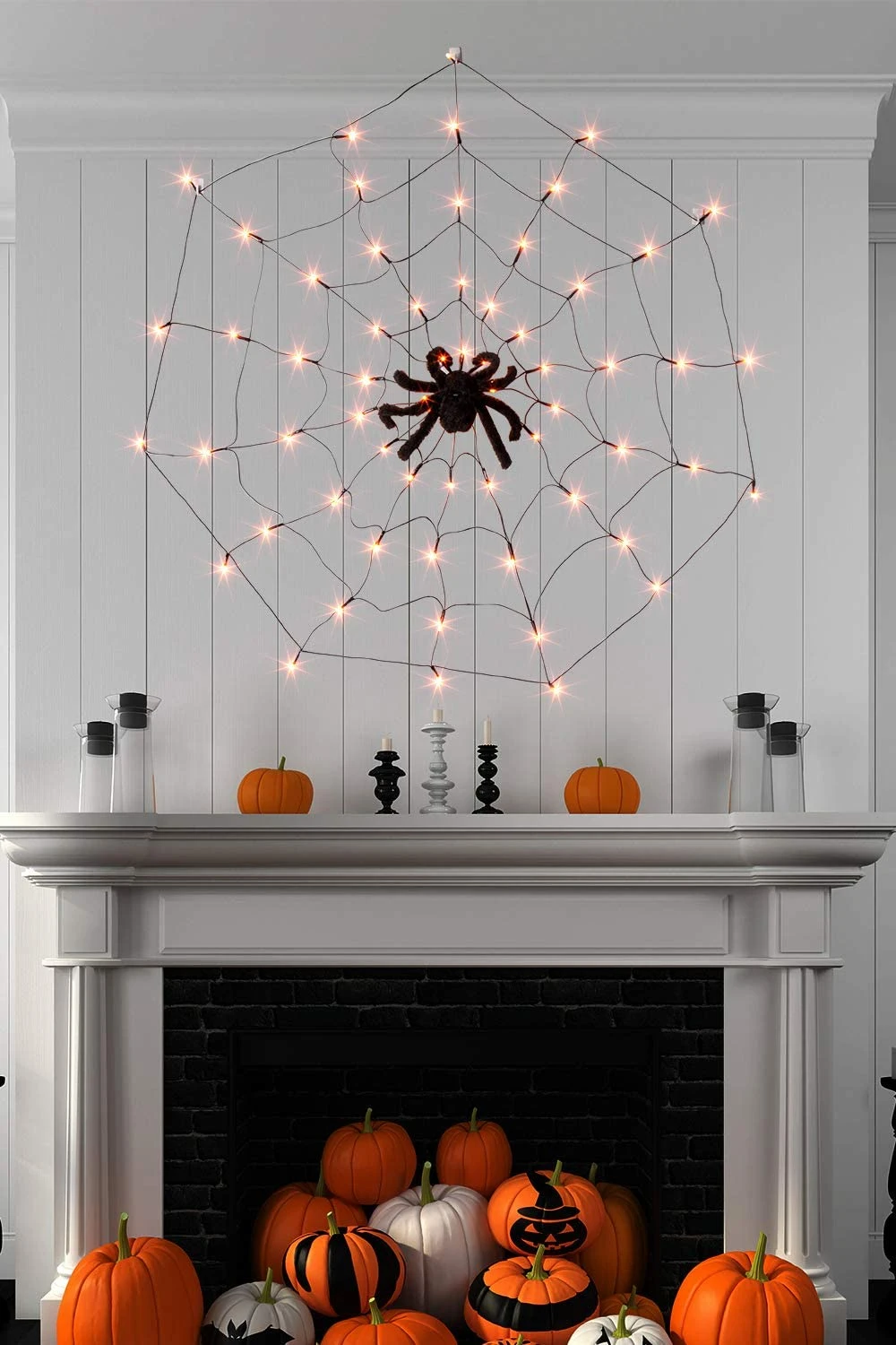 LED Halloween Black Spider Web Light with 70 LED Waterproof Orange Net Lights
